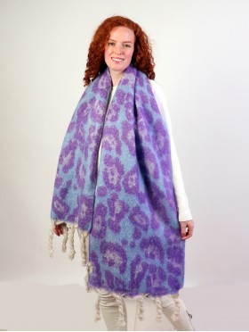 Reversible Leopard Blanket Scarf W/ Twisted Tassels